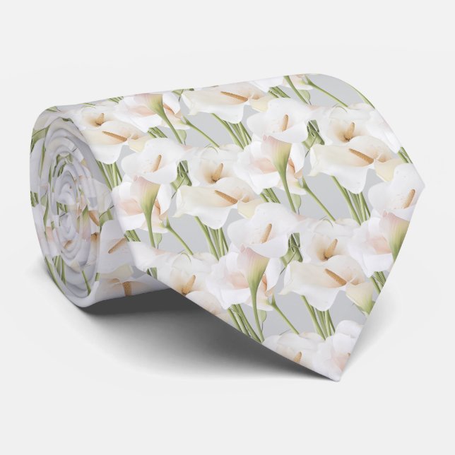 Gravata padrão de lírio calla em cinza claro (Rolled)