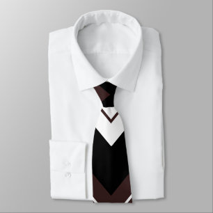 Gravata Padrão de Listra Chevron Preto Branco Marrom