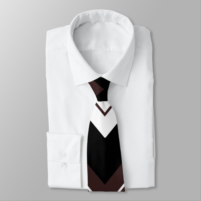 Gravata Padrão de Listra Chevron Preto Branco Marrom (Amarrado)