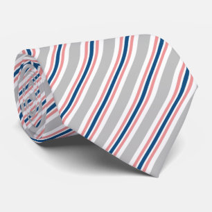 Gravata Padrão de Listras Azul Cinza Rosa Bege Branco Chic
