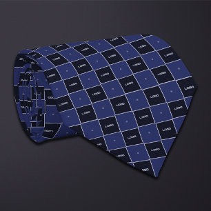 Gravata Padrão de Logotipo Xadrez Azul