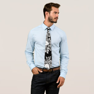 Gravata Padrão de Luxo Floral Monocromático Chic (7)