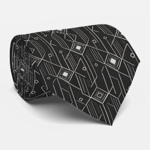 Gravata Padrão de Luxo Preto e Prata Geometria Art Déco