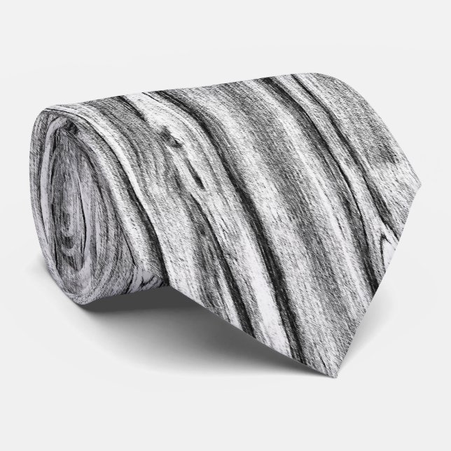 Gravata Padrão de madeiras secas - preto, branco e cinza (Rolled)
