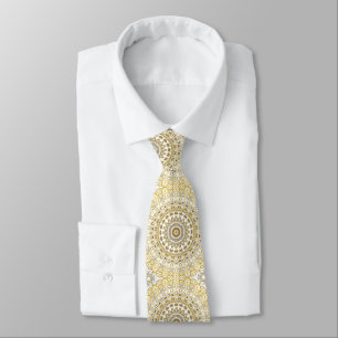 Gravata Padrão de Mandala Amarelo do ouro