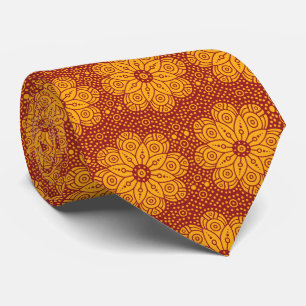 Gravata Padrão de mandala amarelo e vermelho real