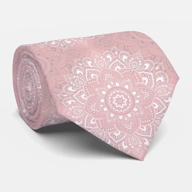 Gravata Padrão de mandala indiana espiritual rosa (Rolled)