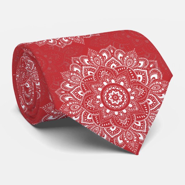 Gravata Padrão de mandala índio espiritual vermelho (Rolled)
