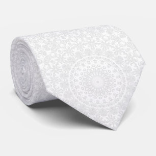 Gravata Padrão de Mandala Minimalista Branco sobre Branco