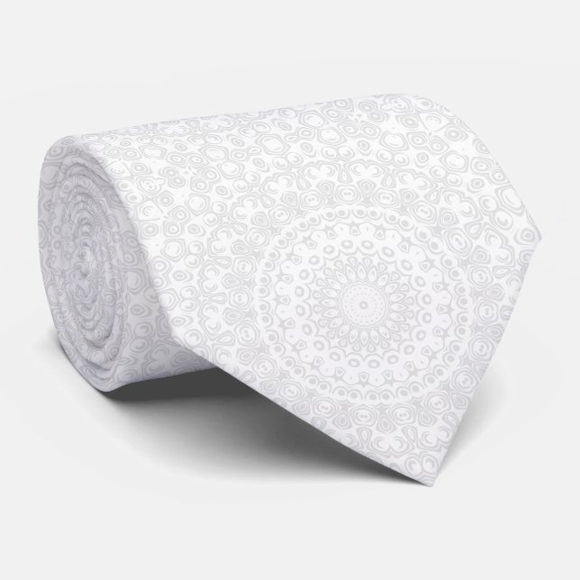 Gravata Padrão de Mandala Minimalista Branco sobre Branco (Rolled)