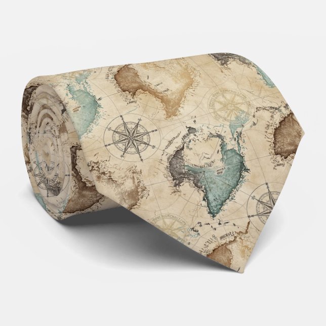 Gravata Padrão de Mapa Mundial Vintage (Rolled)