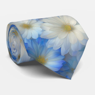 Gravata Padrão de Margarida Azul Suave Branco