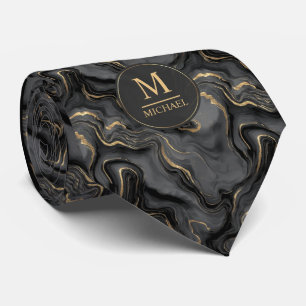 Gravata Padrão de Mármore Personalizado Cinza Preto e Dour