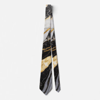 Gravata Padrão de mármore preto e branco com Dourado