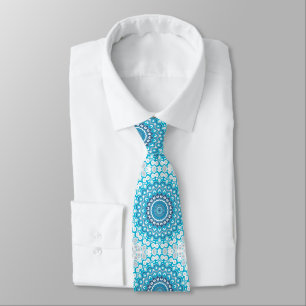 Gravata Padrão de Medalhões Pintados de Azul e Cinza