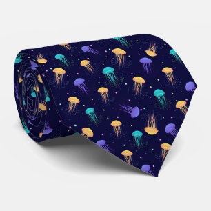 Gravata Padrão de medusa multicolorido em fundo azul