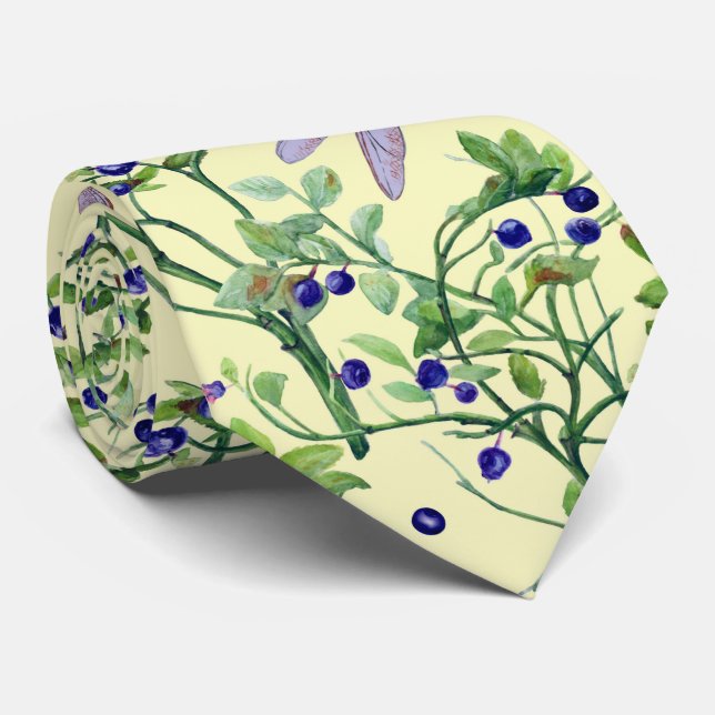 Gravata Padrão de mirtilo com libélulas (Rolled)