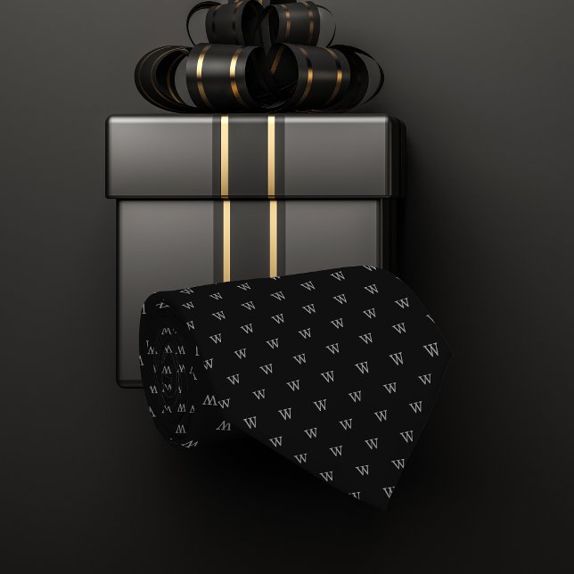 Gravata Padrão de Monograma Pessoal de Cinza e Preto (This stylish tie features a personal monogram and makes a perfect gift.)