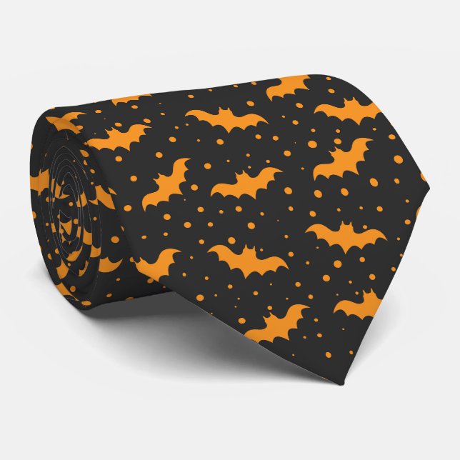 Gravata Padrão de morcego de Halloween laranja e preto (Rolled)