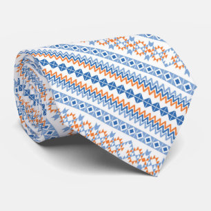 Gravata Padrão de Motif Tribal Aztec cor de laranja azul