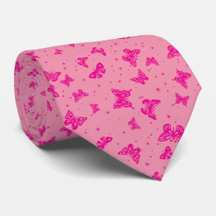 Gravata Padrão de motivo de borboleta vintage rosa