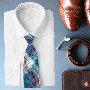 Gravata Padrão de Na moda de Tartan Moderno Rosa Azul-Tea