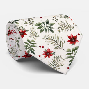 Gravata Padrão de Natal Branco e Verde Festivo Elegante