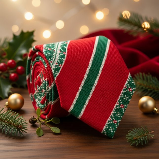 Gravata Padrão de Natal de Bordado Vermelho Verde (Criador carregado)