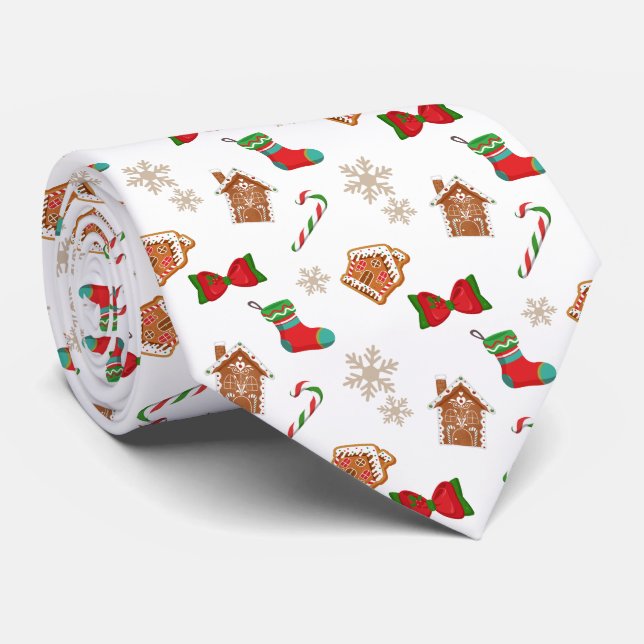 Gravata Padrão de Natal de Flocos de Neve e Bastão de Doce (Rolled)
