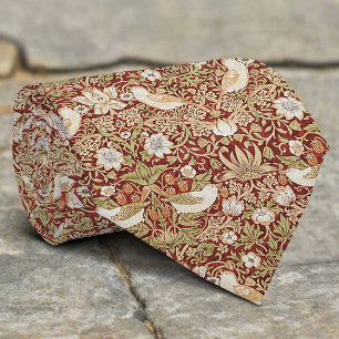 Gravata Padrão de Natal de Morango Flor de Pássaro Vintage