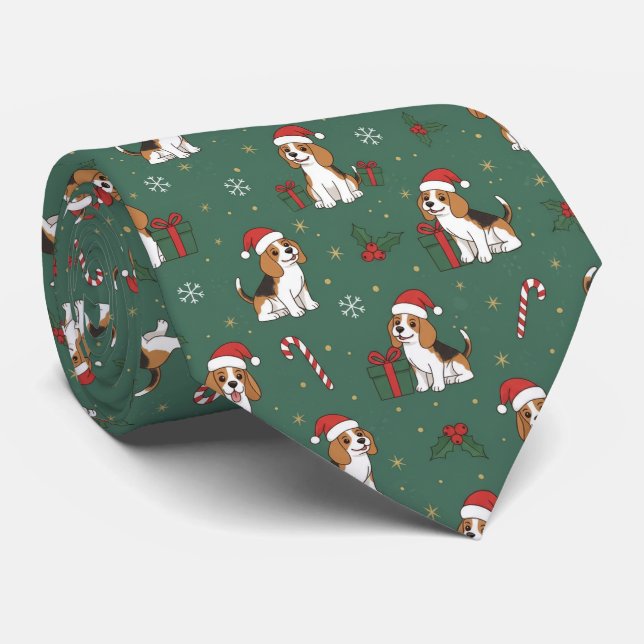 Gravata Padrão de Natal do cão Beagle (Rolled)
