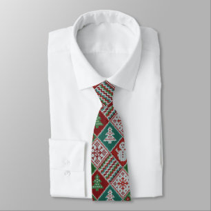 Gravata Padrão de Natal do Knit Branco Verde Vermelho
