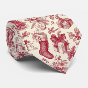Gravata Padrão de Natal em Toile Vermelho Vintage com Meia