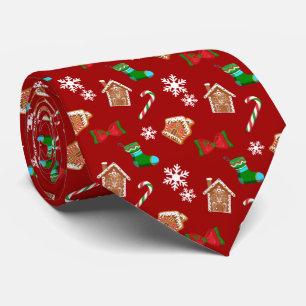 Gravata Padrão de Natal Vermelho de Bala de Gengibre em Fl