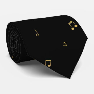 Gravata Padrão de Notas Musicais Pretas Elegantes