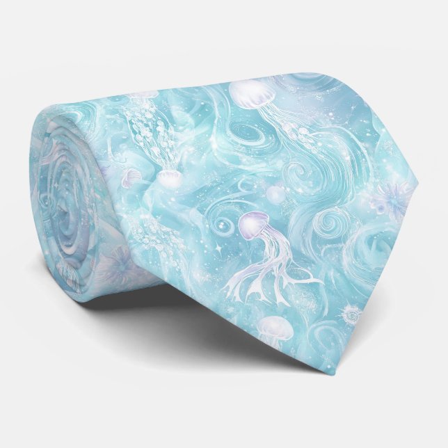 Gravata Padrão de Oceano de Água-Viva Luminosa (Rolled)