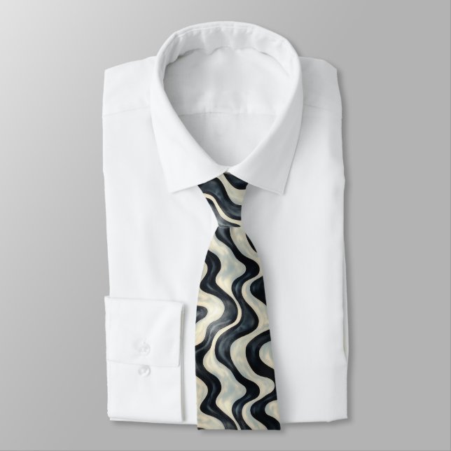 Gravata Padrão de Onda Preto e Branco Moderno (Amarrado)
