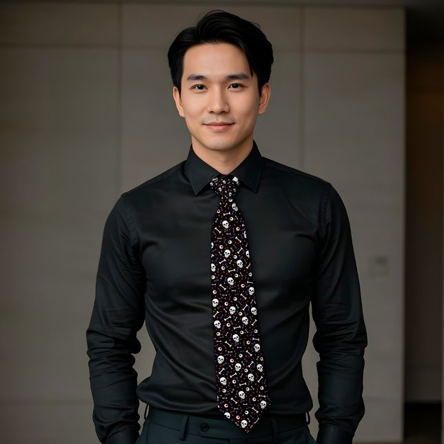 Gravata Padrão de Ossos Oculares Negro do Halloween (Criador carregado)