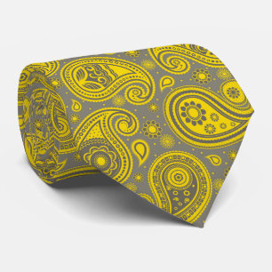 Gravata Padrão de paisley amarelo, cinza elegante