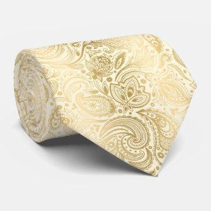 Gravata Padrão De Paisley De Ilegante Dourado E De Ivory