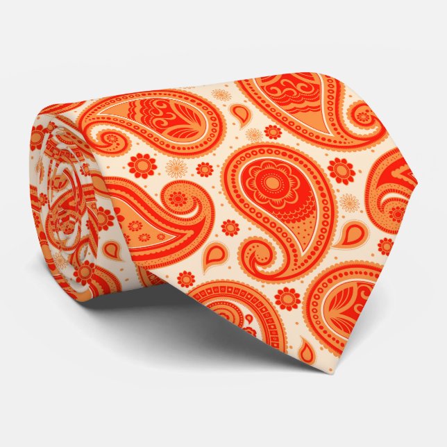Gravata Padrão de paisley elegante laranja (Rolled)