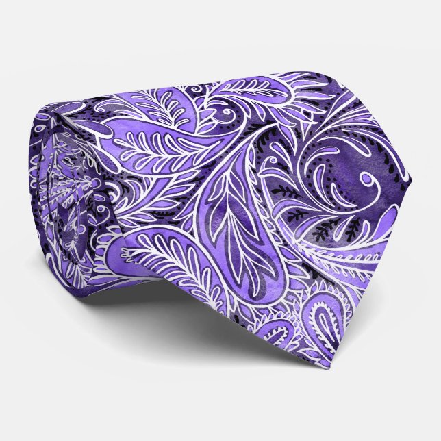 Gravata Padrão de Paisley Roxo Retro (Rolled)