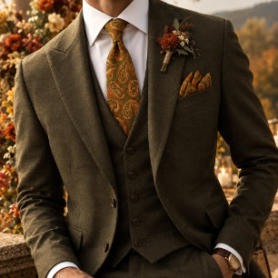 Gravata Padrão de Paisley Vintage Laranja Quente