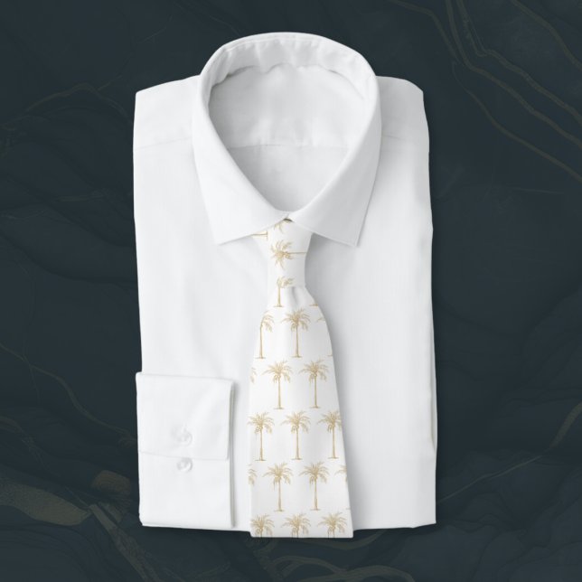 Gravata Padrão de Palmeira Branco e Dourado (Criador carregado)