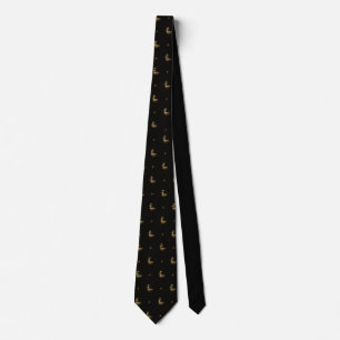 Gravata Padrão de Pato Real Dourado de Luxo Clássico Preto