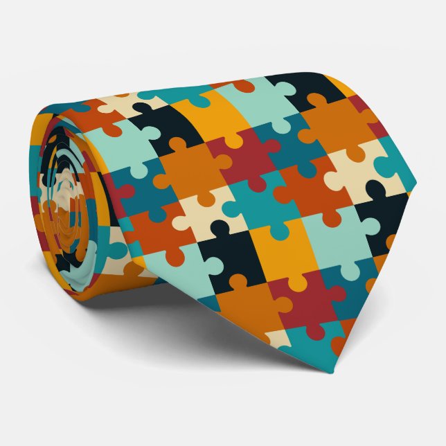 Gravata Padrão de peças de Quebra-cabeça estética de vinhe (Rolled)