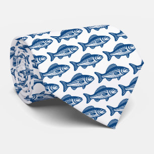 Gravata Padrão de Peixe - Azul Shibori em Branco