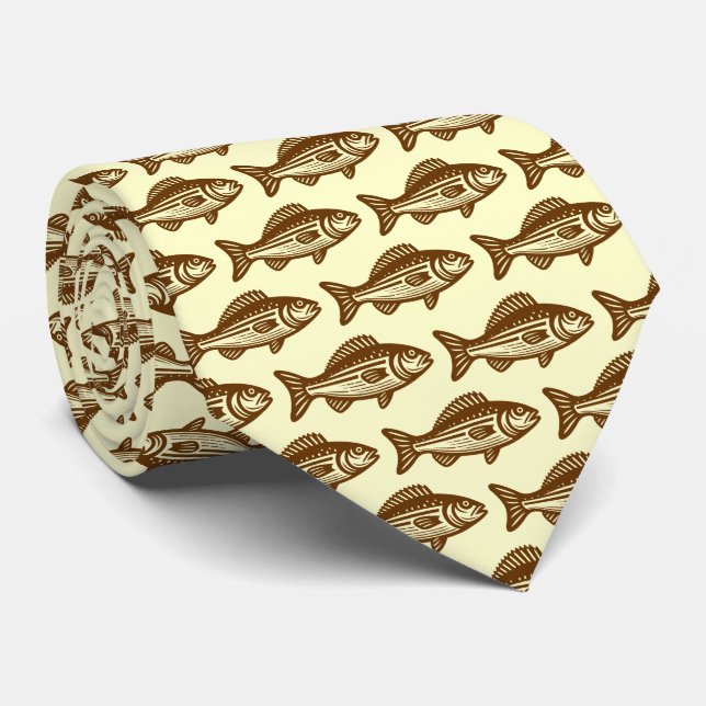 Gravata Padrão de Peixe - Noz e Amarelo Claro (Rolled)