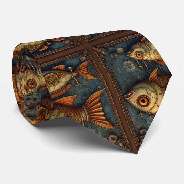 Gravata Padrão de peixes Steampunk (Rolled)