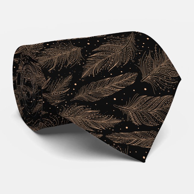 Gravata Padrão de pena vintage bege preto (Rolled)